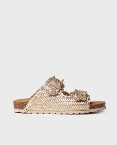 Женские кожаные сандалии на плоской подошве с пряжками Toni Pons, золотой