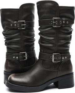 Женские мотоциклетные ботинки GLOBALWIN осенней моды, полусапожки с квадратным носком и низким каблуком, 24Yy01 Brown