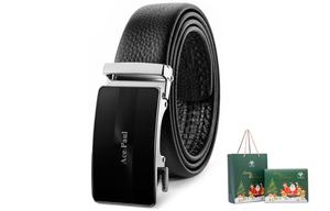 Кожаный ремень из коровьей кожи мужской черный ширина 3,5 см Ace Paul, черный удлинённая версия 130 см+ подарочная коробка премиум