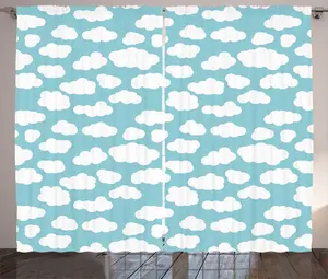 Штора ABAKUHAUS Голубое небо в деревенском стиле, рисунок в виде двухцветных облаков, присборенная тесьма для спальни с петлями и крючками, 280 x 225 см, нежно-бирюзовый и белый Abakuhaus