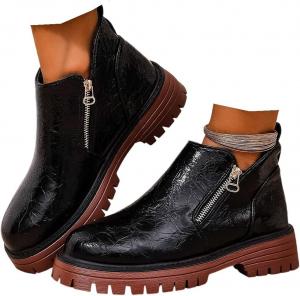 Женские челси с массивной подошвой, ботильоны на щиколотку, износостойкие и нескользящие кожаные туфли, подходящие для вечеринок на открытом воздухе и офиса Generic, Black