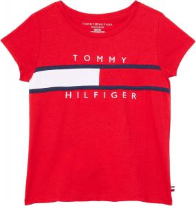 Футболка с коротким рукавом и логотипом-флажком Tommy Hilfiger для девочек, Regal Red