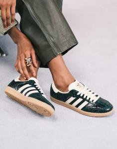 Кроссовки Adidas Originals Samba OG темно-зеленого и кремового цветов со змеиным принтом
