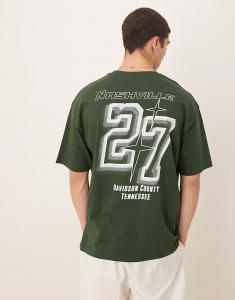 Футболка свободного кроя ASOS DESIGN с изображением города темно-зеленого цвета