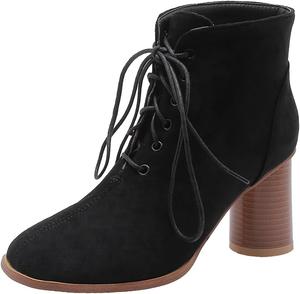 Женские ботильоны VOKLIN с круглым носком, бахромой, массивным каблуком, высоким каблуком, шнуровкой, молнией и короткими кисточками, Black-Velvet Lined