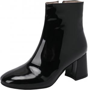 Женские ботинки KysBloes из лакированной кожи с квадратным носком, массивным каблуком, на щиколотку с боковой молнией, зимние ботильоны, Z-Black