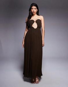 Платье-бандо ASOS DESIGN с вырезом, завышенной талией и пышной юбкой шоколадного цвета