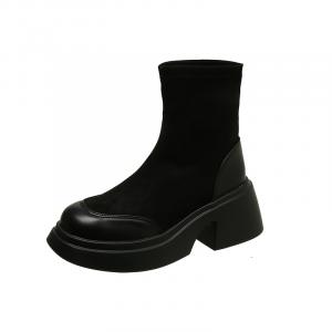 Take the Qin Черные женские сапоги выше колена на каблуке 6,5 см и черные ботинки до щиколотки на каблуке 15 см, цвет Black Ankle Boots 15cm