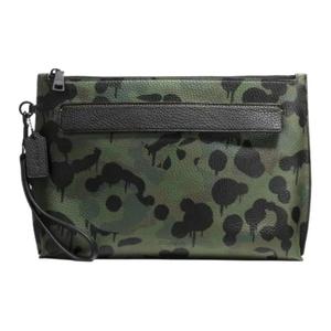 Кожаный клатч мужской армейский зелёный COACH