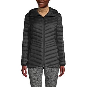 Женская ультралегкая, компактная длинная пуховая куртка для невысоких женщин Lands' End, Black