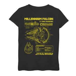 Футболка Gold Millennium Falcon Schematics для девочек 7–16 лет со схемой «Звездные войны» Star Wars