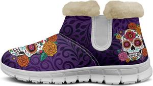 Женские зимние ботинки Howilath с плюшевой подкладкой, противоскользящие, теплые, для улицы, ботильоны, Skulls Floral - Purple