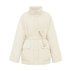 Хлопковая однотонная куртка Deep Breath с воротником-стойкой с поясом, хаки