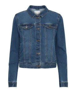 Джинсовая куртка с эффектом потертости, средне-синего цвета. Ichi, синий