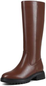 Женские высокие сапоги ZJA до колена с платформой, круглым носком и низким плоским каблуком, осенние модные высокие сапоги для верховой езды, Brown