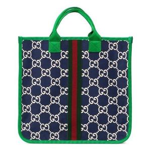 Сумка logo stripe webbing tote kids kid's navy blue / green handbag Gucci, синий