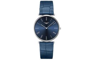 Jialan Collection Кварцевый механизм Универсальные часы 37 мм Синий циферблат Корпус из нержавеющей стали Кожаный ремешок LONGINES