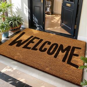 Dajiang Ковер 40х60 см из кокосового волокна, износостойкий, для прихожей, дизайн Welcome Happiness, пылеотталкивающий