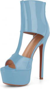 Женские гладиаторские босоножки на платформе с открытым носком, высоким каблуком-стилето, сексуальные босоножки из лакированной кожи с готическим вырезом, ботильоны на щиколотке, обувь для вечеринок и платьев Kruldian, Blue