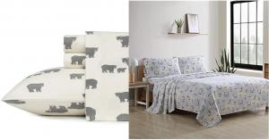 Комплект постельного белья Eddie Bauer - Простыни для двуспальной кровати, хлопковая фланель, с начесом для дополнительной мягкости, Cozy Home Decor (семейство медведей) и - простыни для двуспальной кровати, хлопковая фланель, White, Light Blue