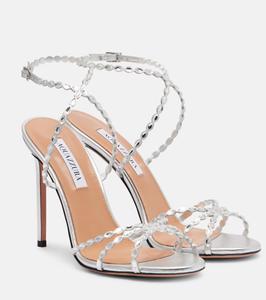 Сандалии Love Struck 85 из кожи с декоративными элементами Aquazzura, серебряный