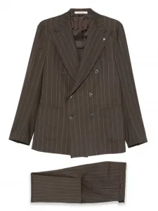 Двубортный костюм в тонкую полоску Tagliatore, коричневый