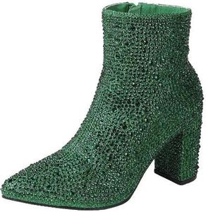 Женские ботильоны на толстом каблуке с блестками Forever, Green