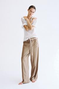 Брюки из смесового льна с завязывающимся поясом H&M, бежевый