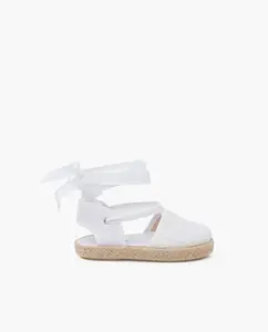 Эспадрильи для девочек с плетеными лентами Pisamonas, белый