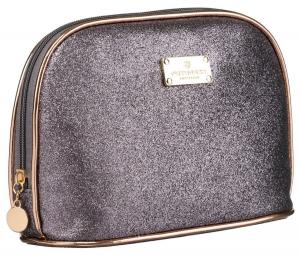 Женская косметичка PETERSON классическая округлая на молнии легкая и вместительная серо-серебристая в подарок