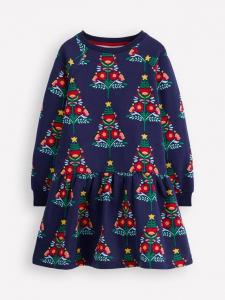 Детское платье-свитшот из хлопкового микса Mini Boden, Navy Christmas Tree
