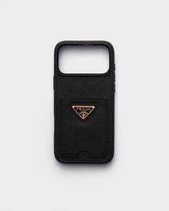 Кожаный чехол Saffiano для iPhone 17 Pro Max Prada, черный