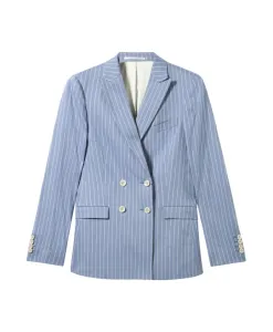 Двубортный блейзер из льняной смеси в тонкую полоску Brooks Brothers, синий