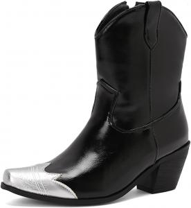 Женские классические ковбойские сапоги MRKEWUNEY с острым носком, низким каблуком и западным дизайном, 51 Black