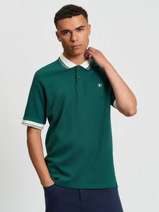Хлопковая поло с коротким рукавом Regular Fit и контрастными манжетами Ben Sherman, Dark Green