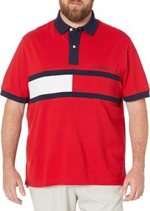 Мужская рубашка поло Tommy Hilfiger с коротким рукавом и принтом флага из хлопка пике для больших и высоких, с индивидуальным кроем, Primary Red