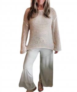 Свитер с круглым вырезом «Seaside Crochet» в натуральном цвете Blu Pepper, цвет natural