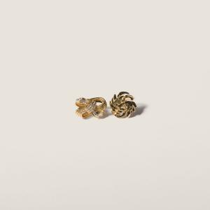 Металлические серьги с кристаллами MIU MIU, винтажное золото/кристалл