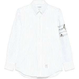 Рубашка в полоску с вышивкой motif THOM BROWNE, серый