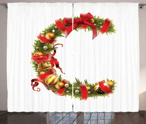 Штора ABAKUHAUS "Рождественский алфавит", деревенский мотив, буква C, присборенная штора из тесьмы для спальни с петлями и крючками, 280 x 225 см, жемчужно-оливково-зеленый Abakuhaus