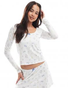 Пижамный топ с длинными рукавами Daisy Street с графическим бантом белого цвета