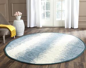 SAFAVIEH, 122 x 122 см, Круглый ковер ручной работы Montauk Collection, синий, MTK751A, в полоску, с бахромой, хлопковый