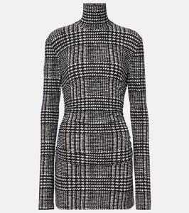 Мини-платье в клетку с высоким воротом Norma Kamali, Glen Plaid