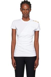 Футболка с короткими рукавами и драпировкой Balmain, белый