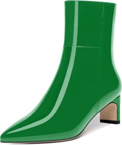 Женские ботильоны с острым носком на молнии, офисно-повседневные, лаковые, с массивным низким каблуком, высотой голенища до щиколотки, 2 дюйма DEMOSHINE, Green