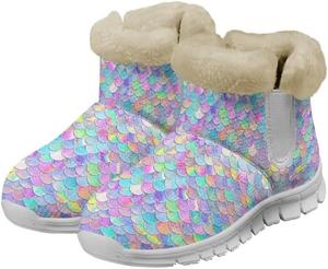 Женские ботинки на зиму с противоскользящей подошвой, полностью утепленные мехом, теплые и уютные снежные сапоги с поролоновой подкладкой Glomenade, Rainbow Mermaid Scales