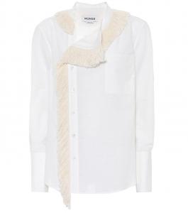 Рубашка из хлопка и льна с бахромой на воротнике Monse, Linen