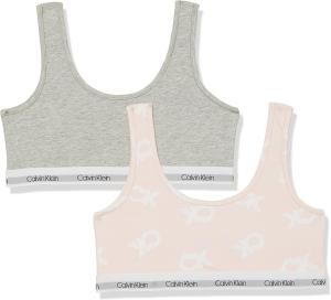 Комплект из 2 бюстгальтеров-бралеттов Calvin Klein Girls Modern Cotton, Pink Ck Logo Tie Dye/Heather Grey