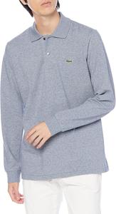 Мужская поло-рубашка с длинными рукавами в рубчик, цвет меланж, L1313 Lacoste, светло-серый