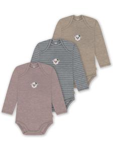 Normani Outdoor Sports Комплект из 3 детских боди из мериносовой шерсти с длинными рукавами, цвет Окленд, бежевый/серый/розовый